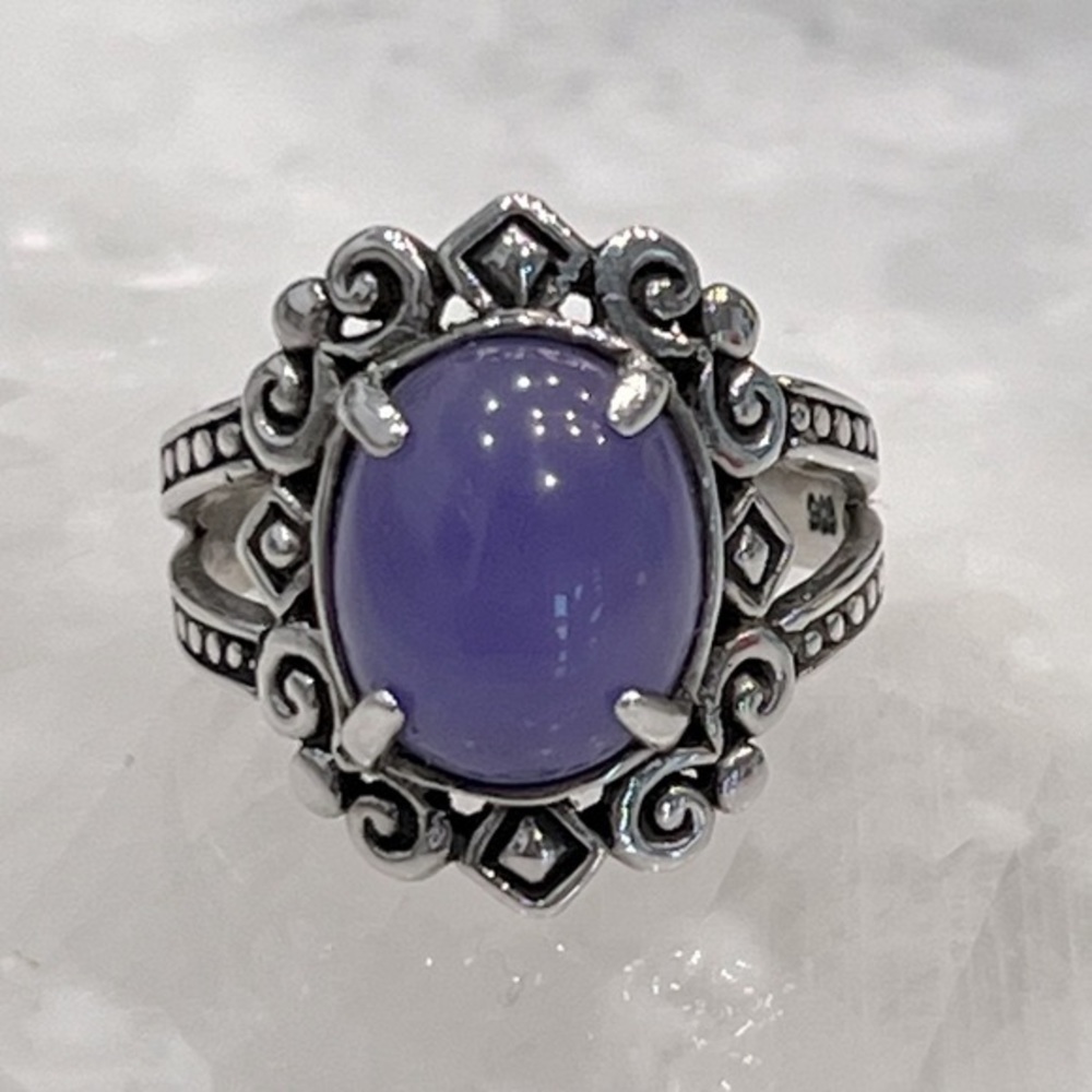 Purple Jade Scrolled Sterling Silver Split Band Ring